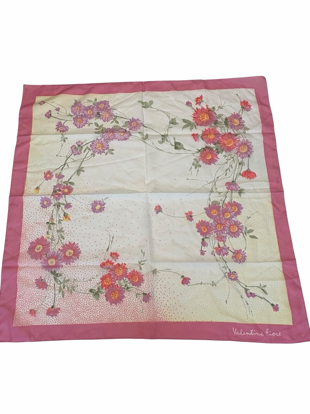 Vintage Valentina Fiore Pink Purple Yellow Floral Square Scarfβ 29" Italy